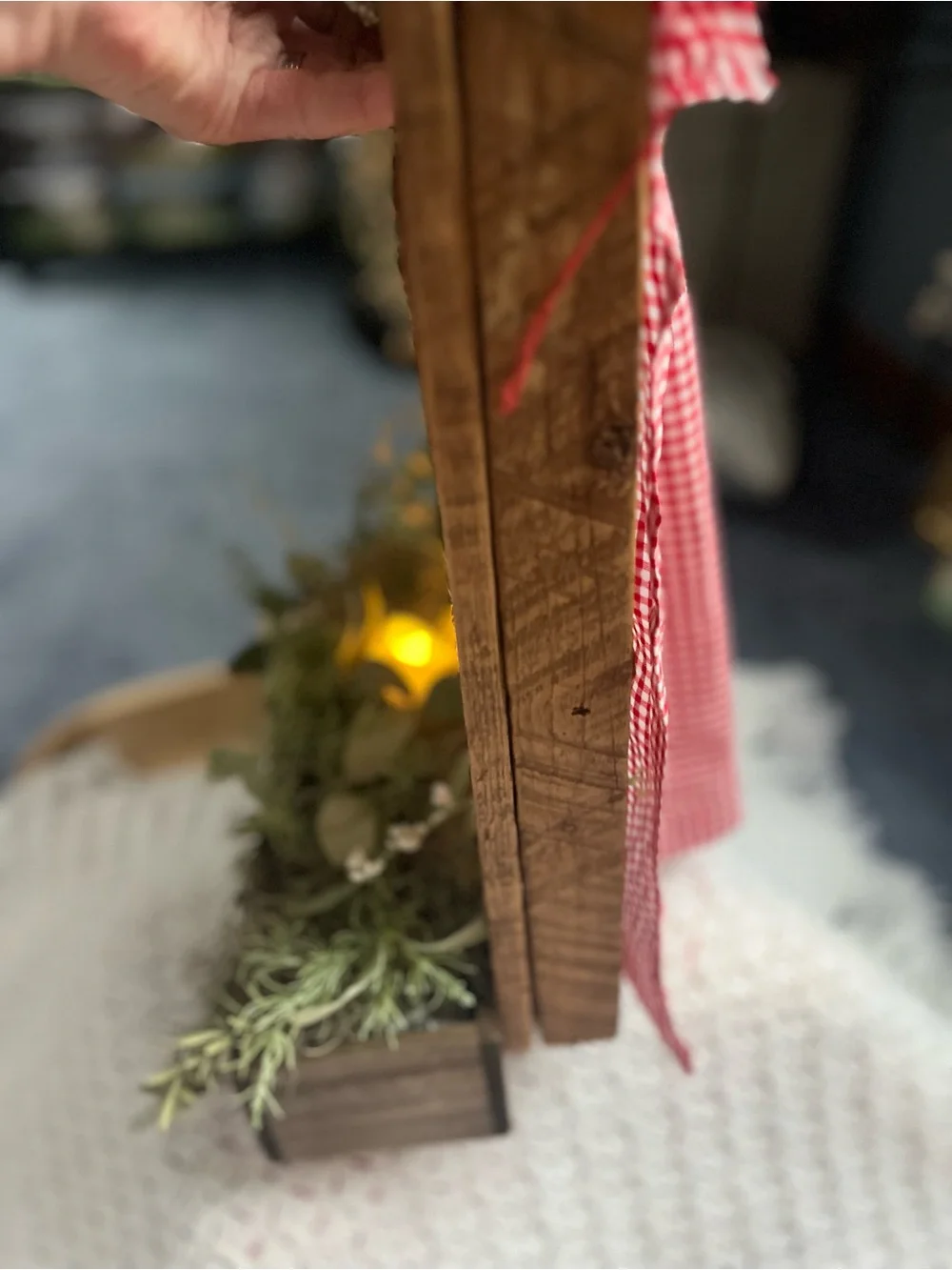 Rustic Windowbox Accent with Greenery and Soft Candle Light